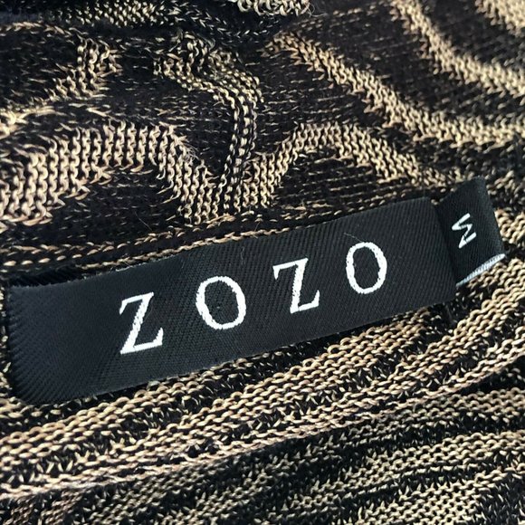 Zozo Zebra Print Long-Sleeve Knit Wrap Top V-Neck Sz. M Black/Brown - Picture 3 of 8